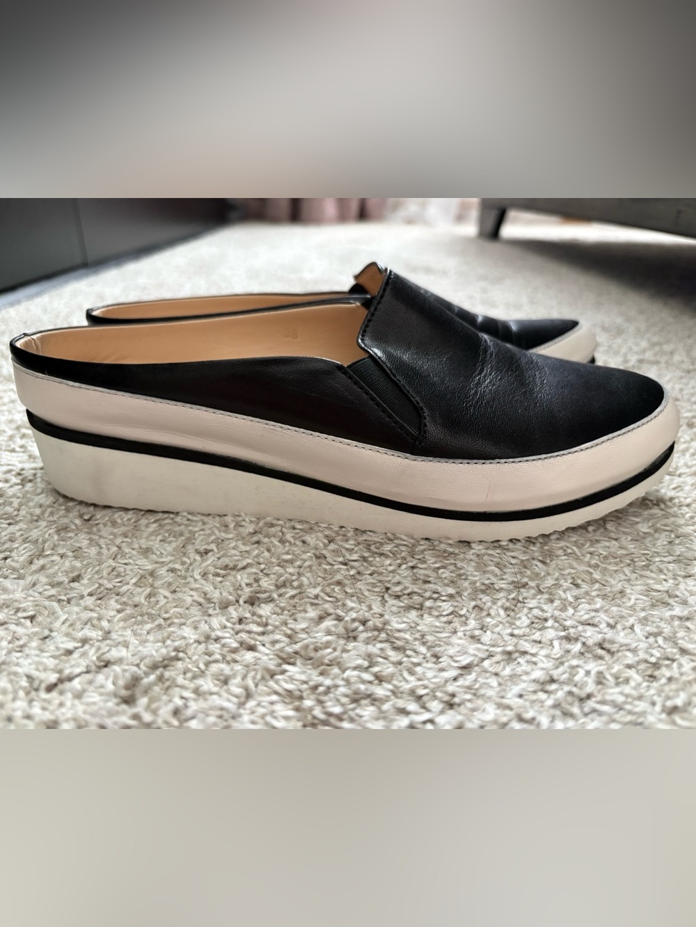 Ron White Black and White Mule Loafers for Women Size 38